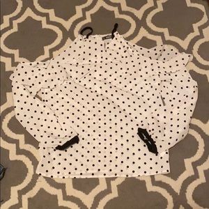 Cold shoulder polka dot top.